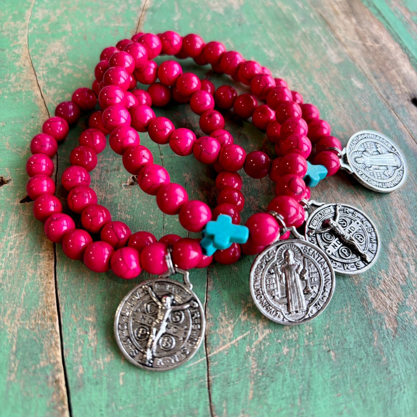 Pink & Turquoise Faith Bracelet