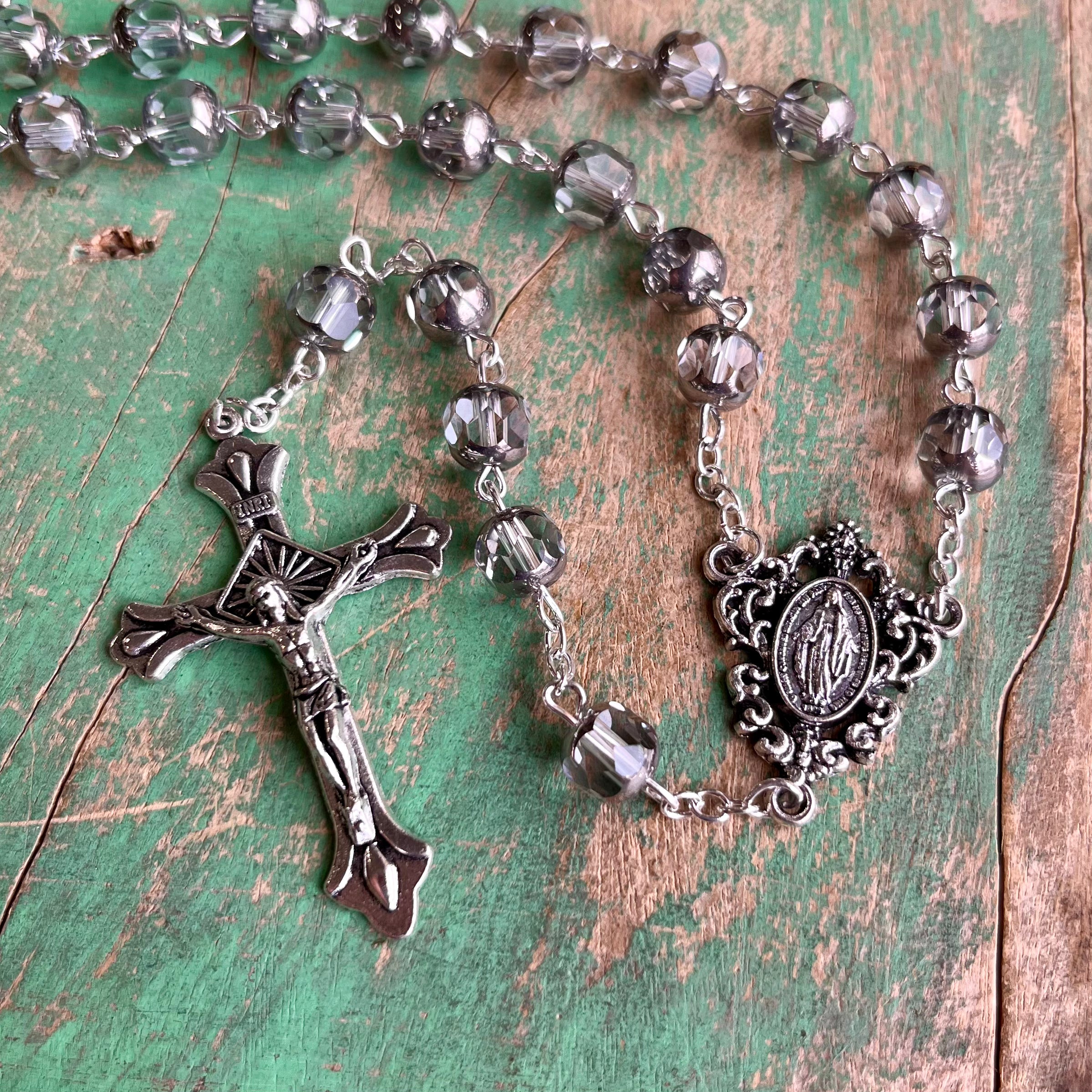Graceful Clear Glass Rosary