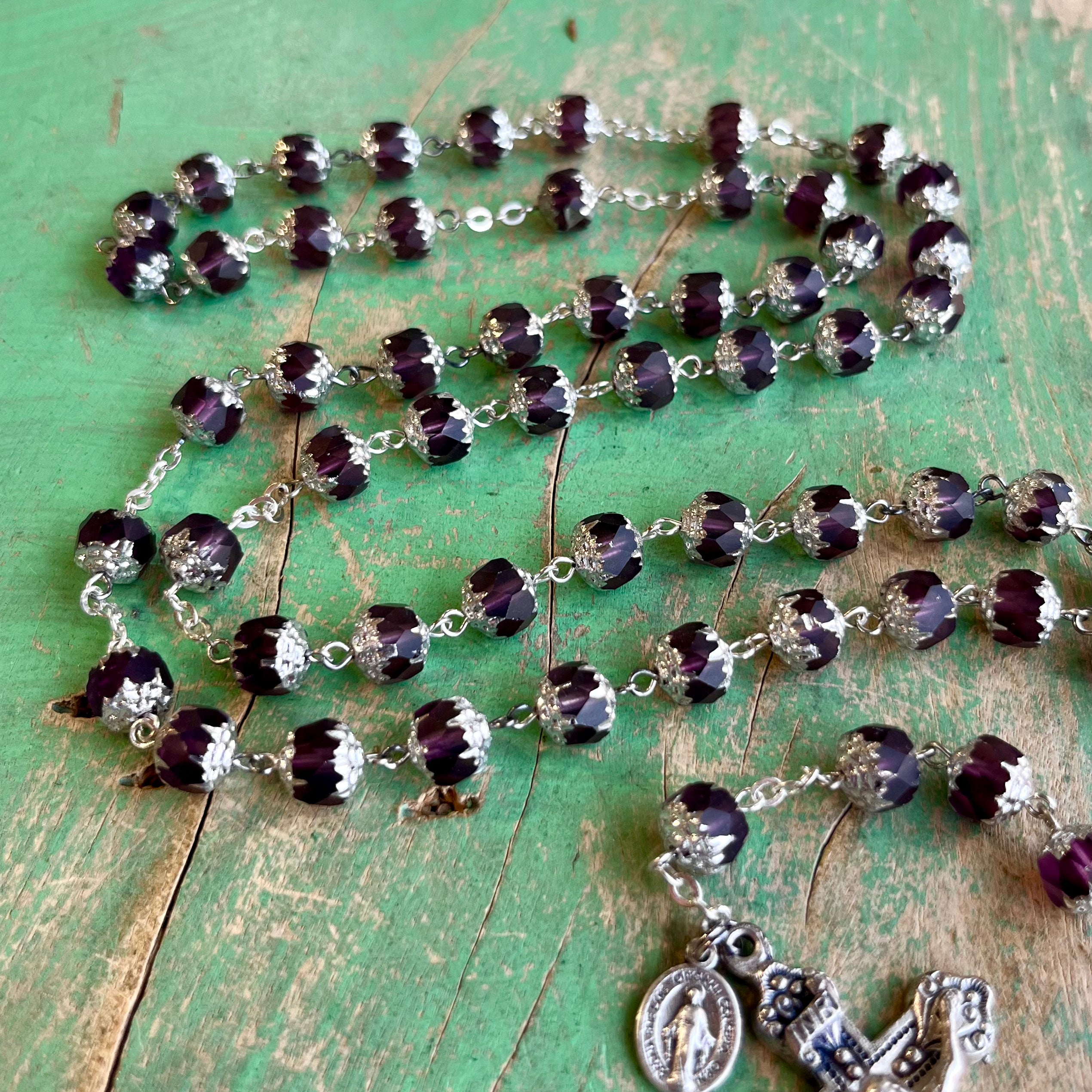 Amethyst Glass Bead Scapular Rosary