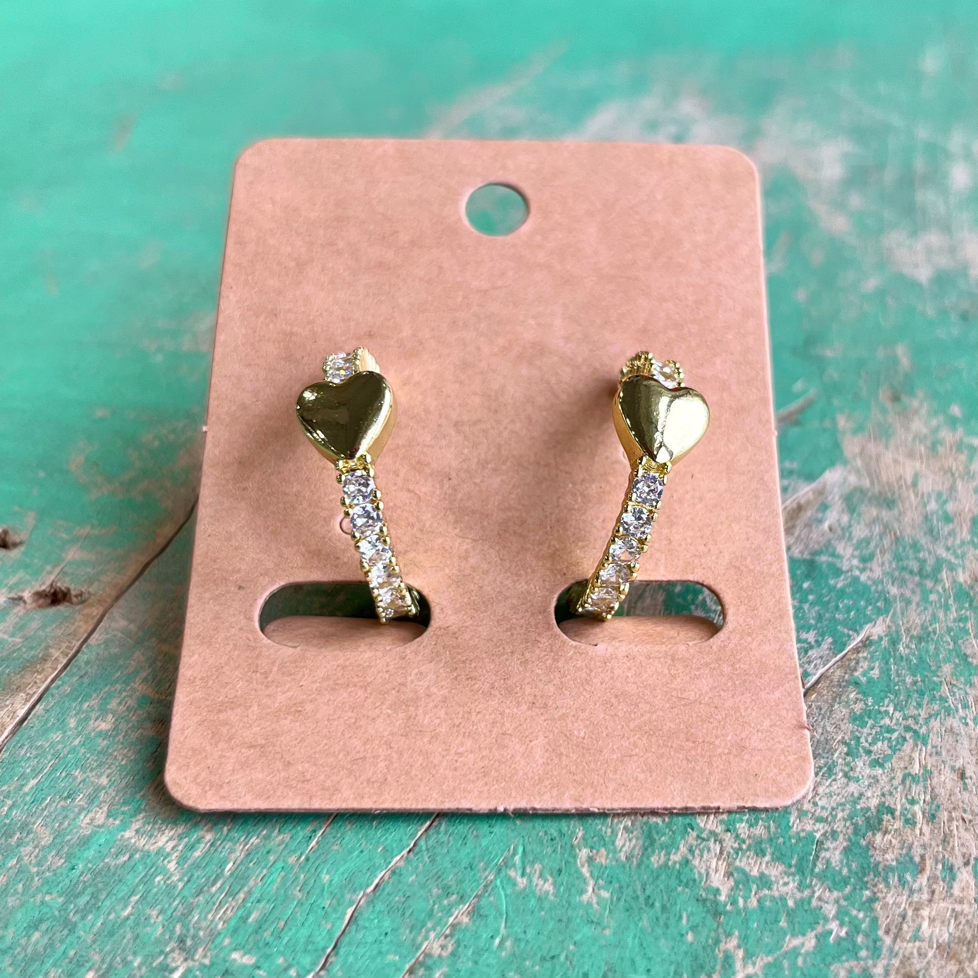 CZ Hoop With Heart Gold Plated Earrings