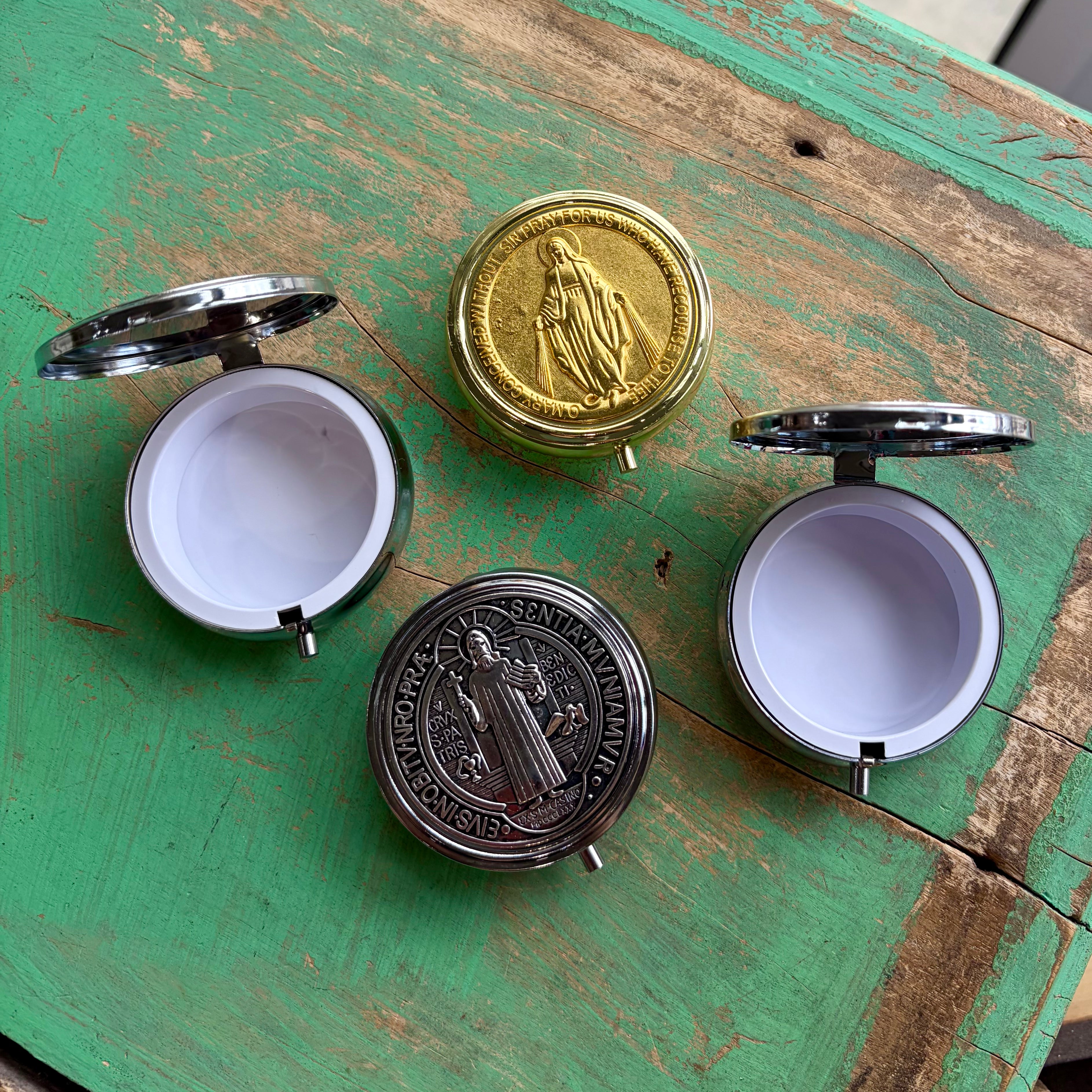 Metal Pyx Box - 2" With Sacred Images