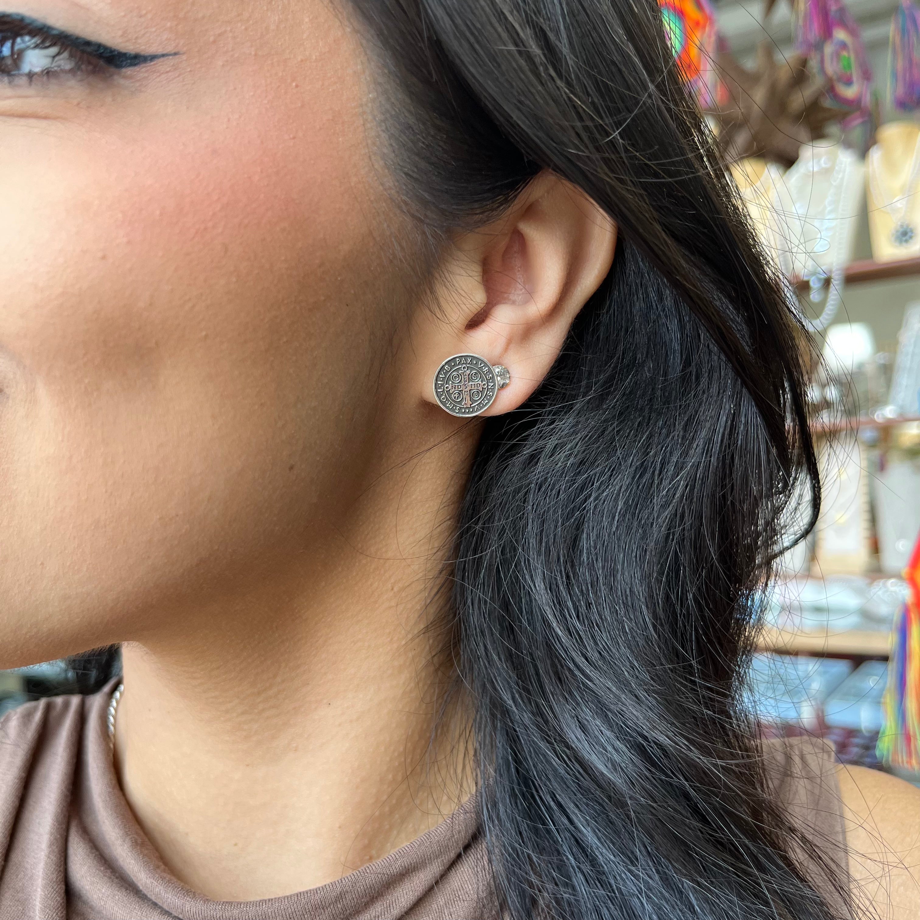 Sterling Silver St Benedict Stud Earrings
