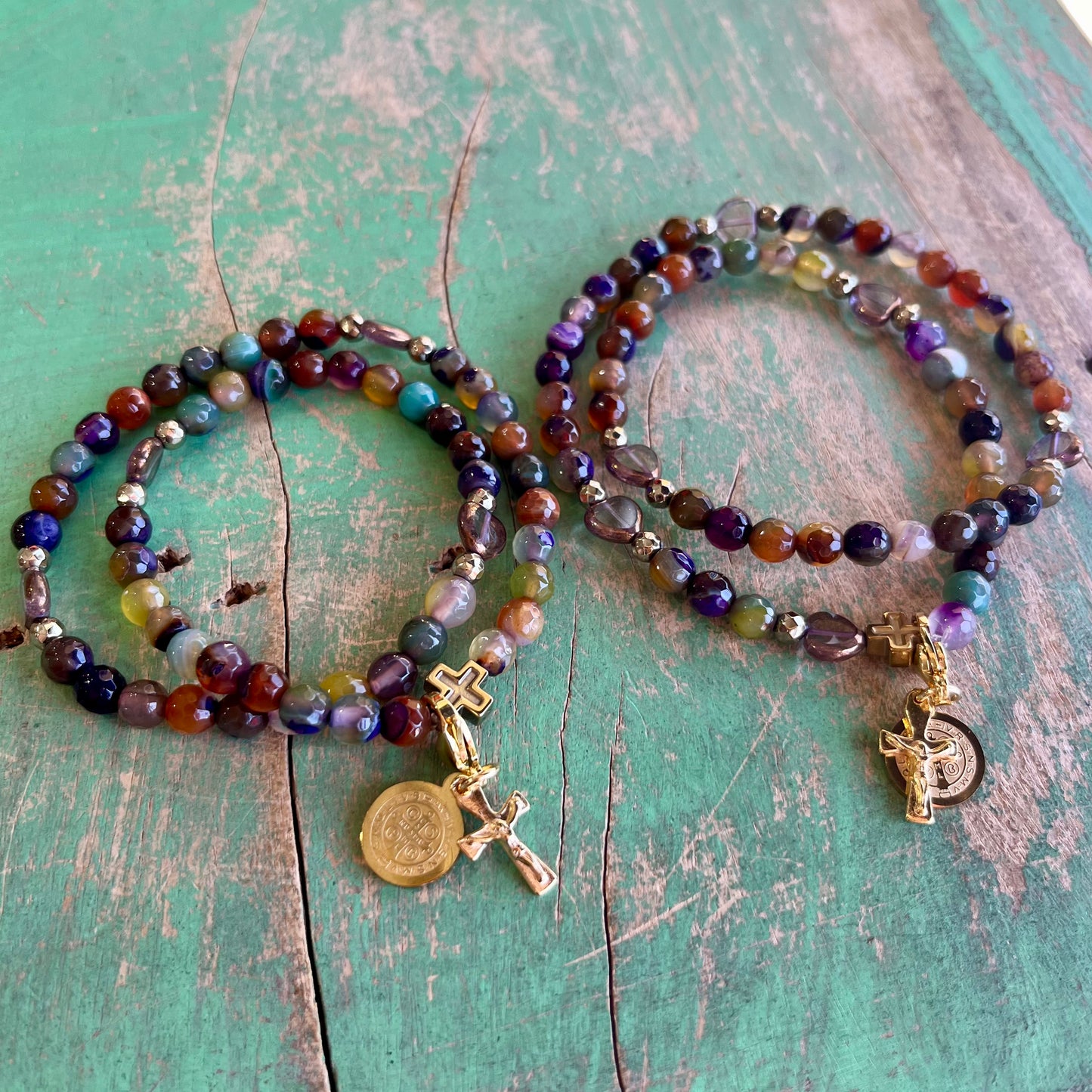 Rosary Wrap Bracelet with Gold Accents