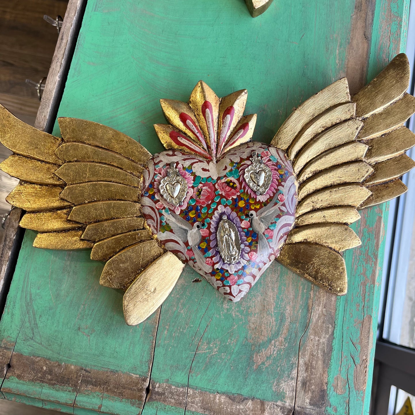 Painted Heart Gold Wings Milagros