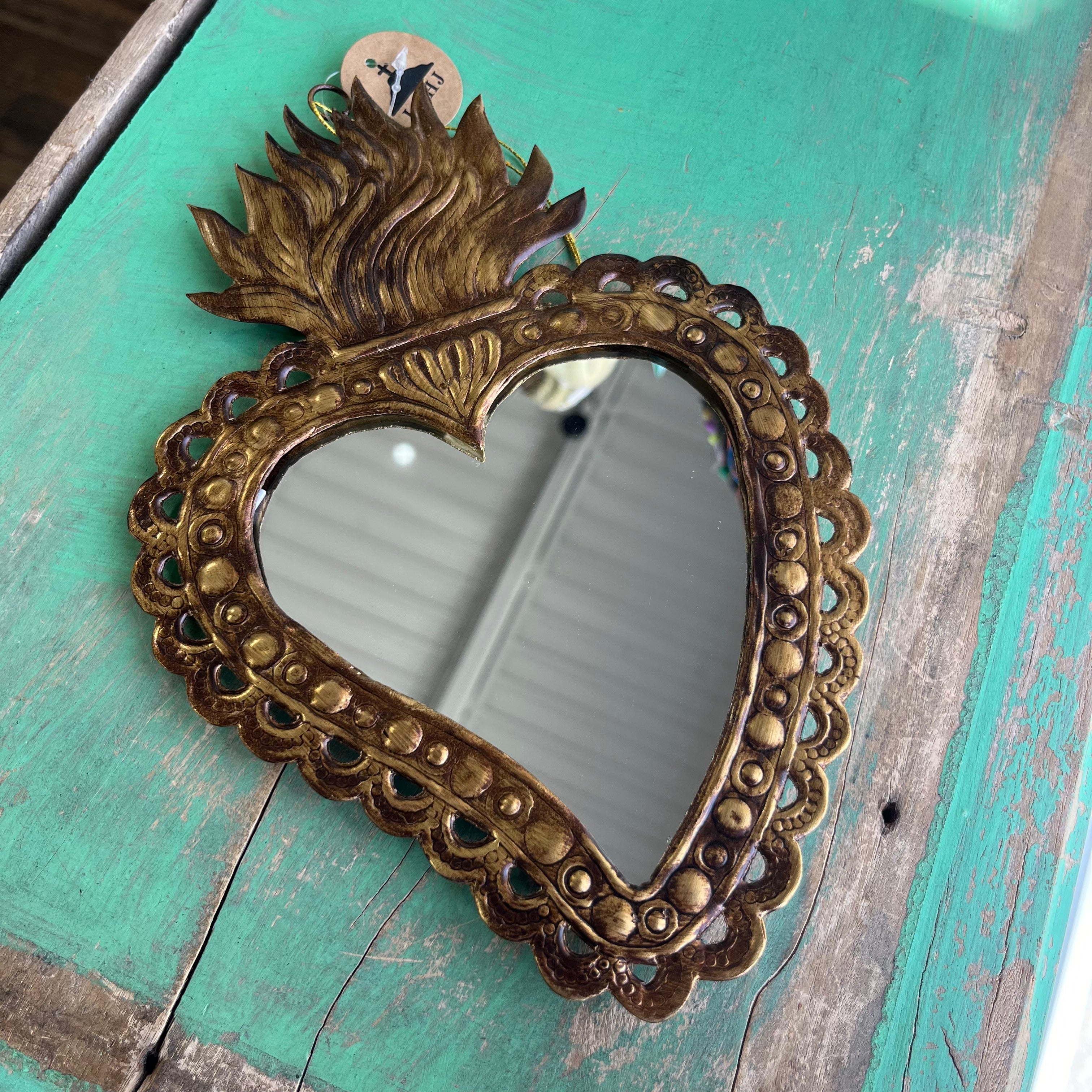 Tin Scallop Dots Sacred Heart Mirror