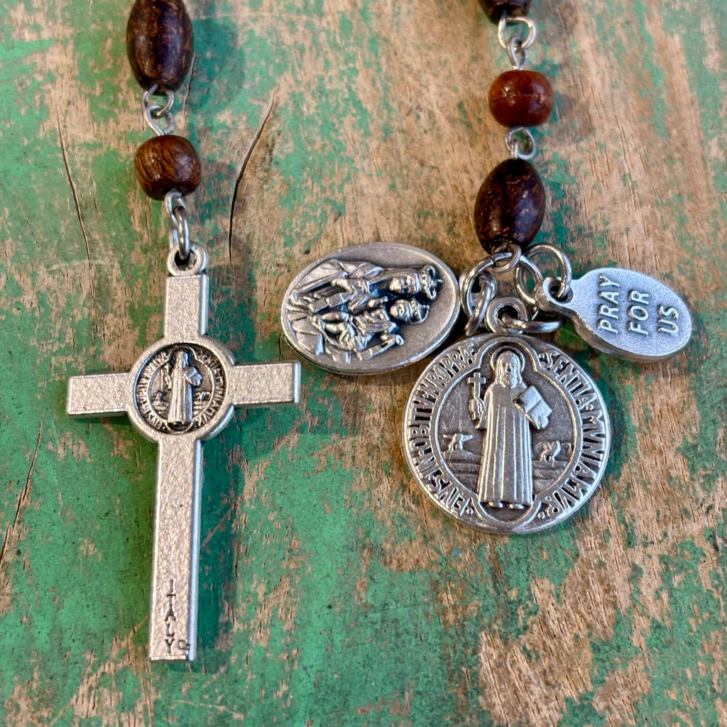 Wood Linked Decade Rosary with 3 Medals