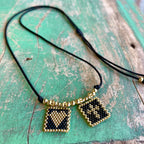 Miyuki Beaded Cross and Heart Adjustable Cord Necklace