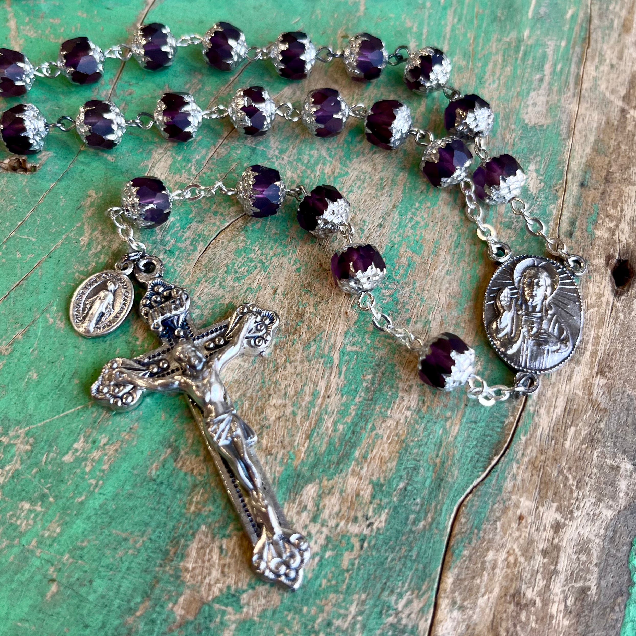 Amethyst Glass Bead Scapular Rosary