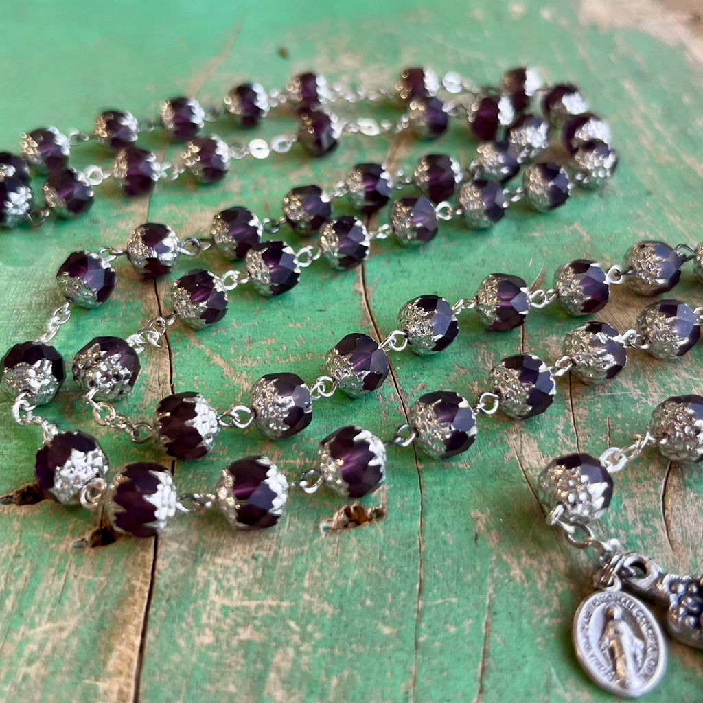 Amethyst Glass Bead Scapular Rosary