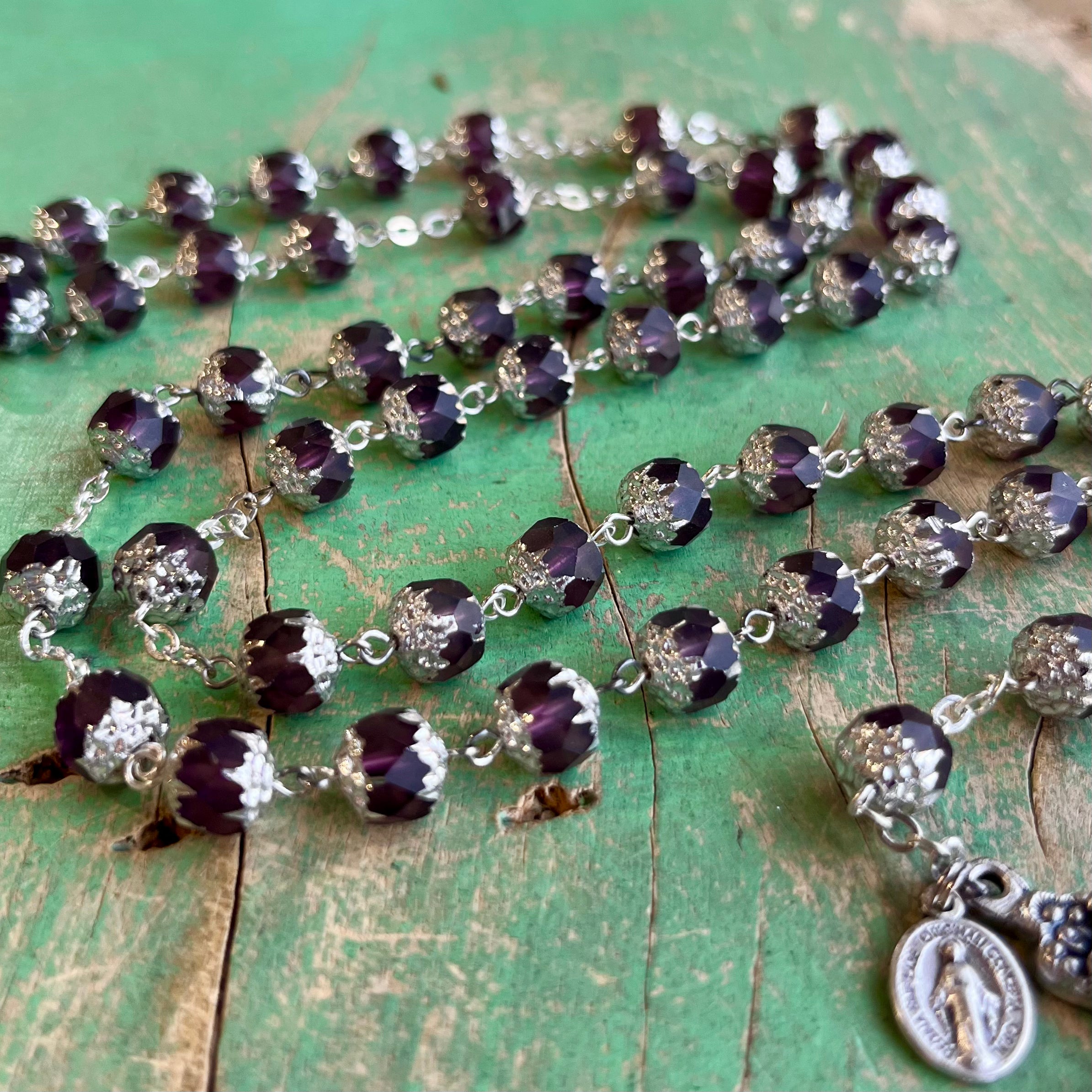 Amethyst Glass Bead Scapular Rosary