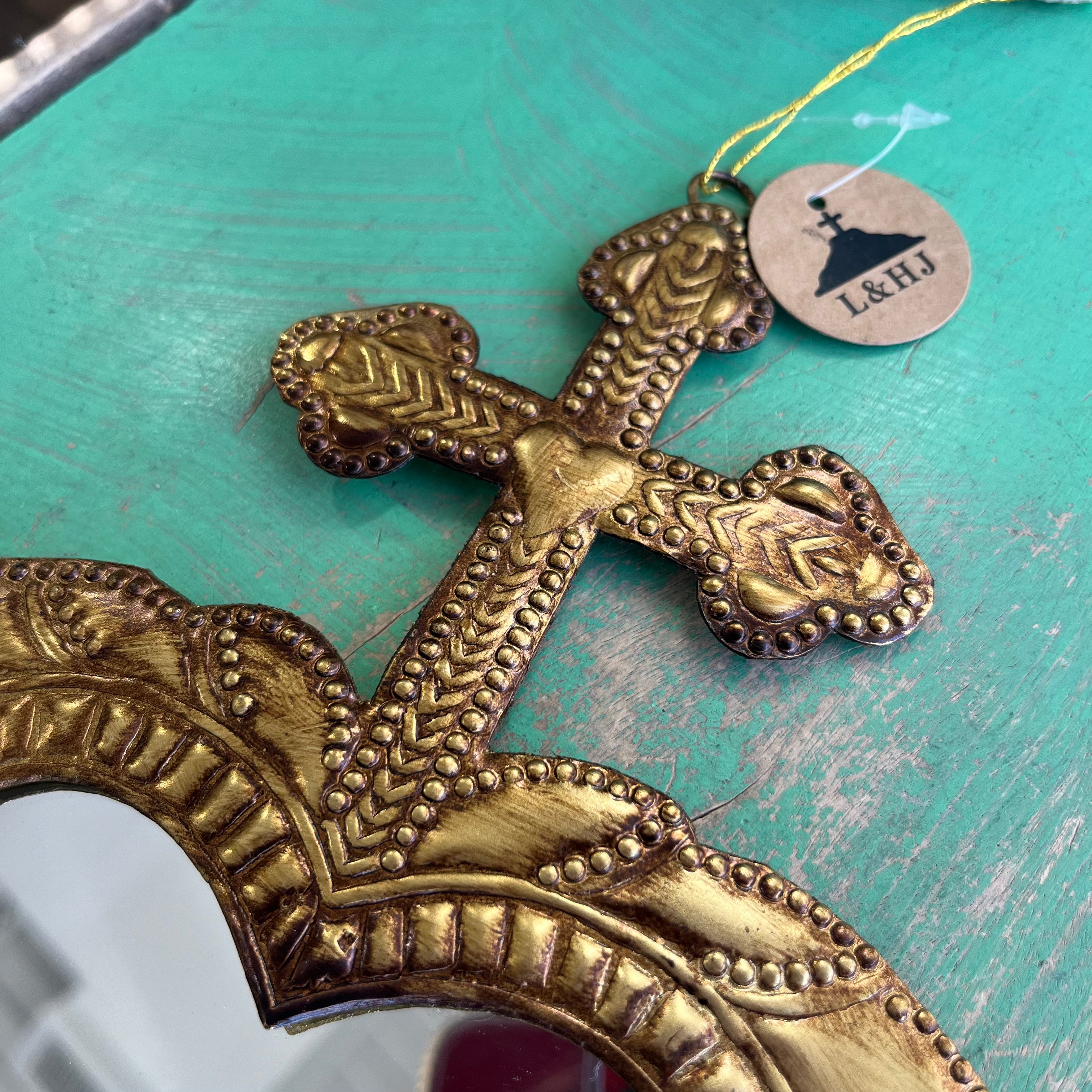 Cross on Heart Tin Mirror