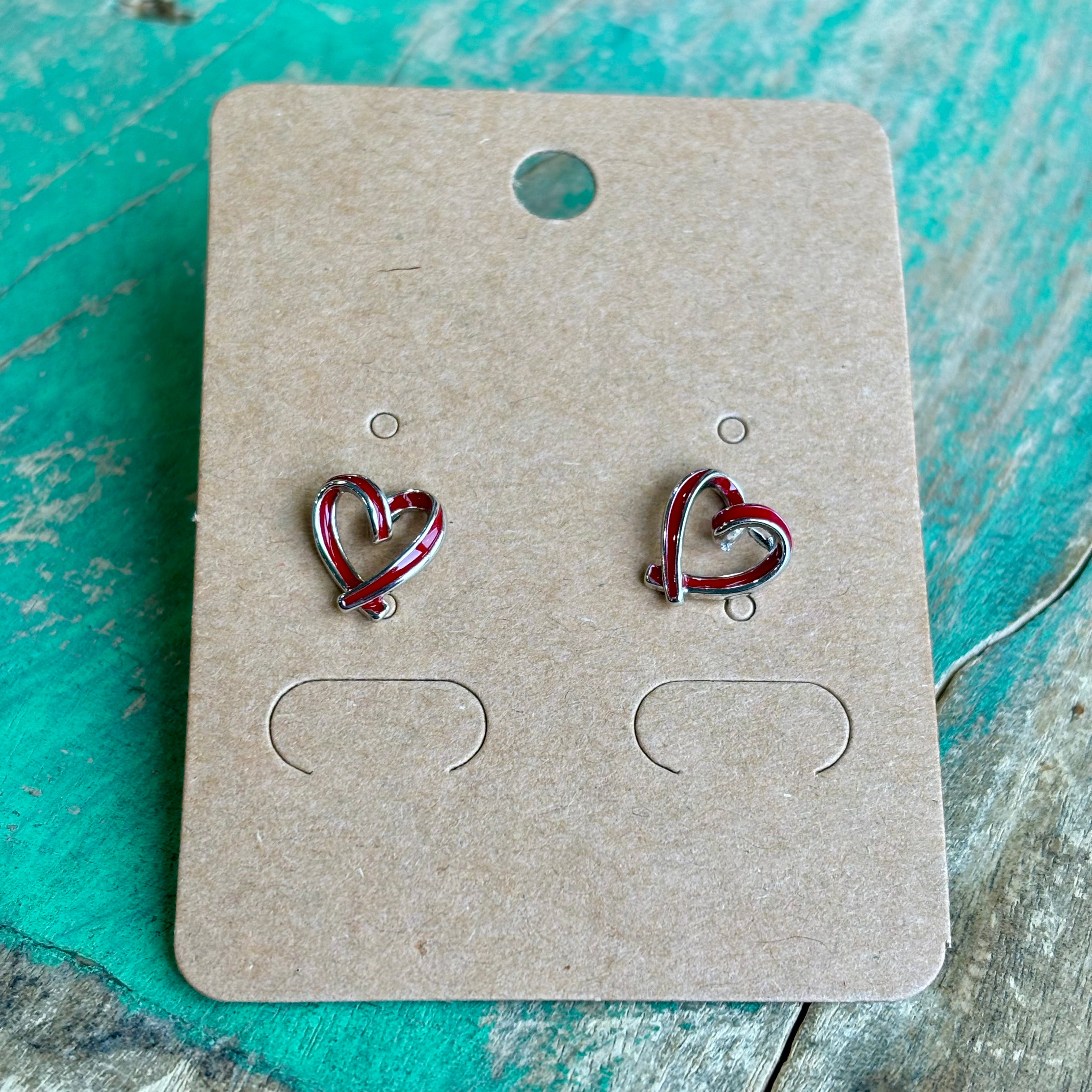 Sterling Silver Red Open Heart Earrings