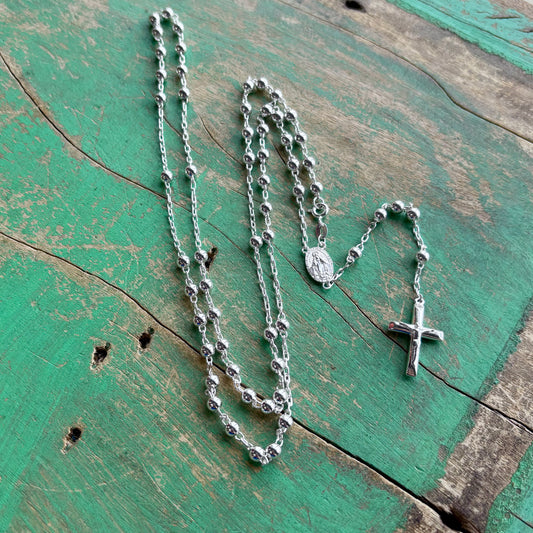 Sterling Silver 4mm Miraculous Medal Rosary Necklace