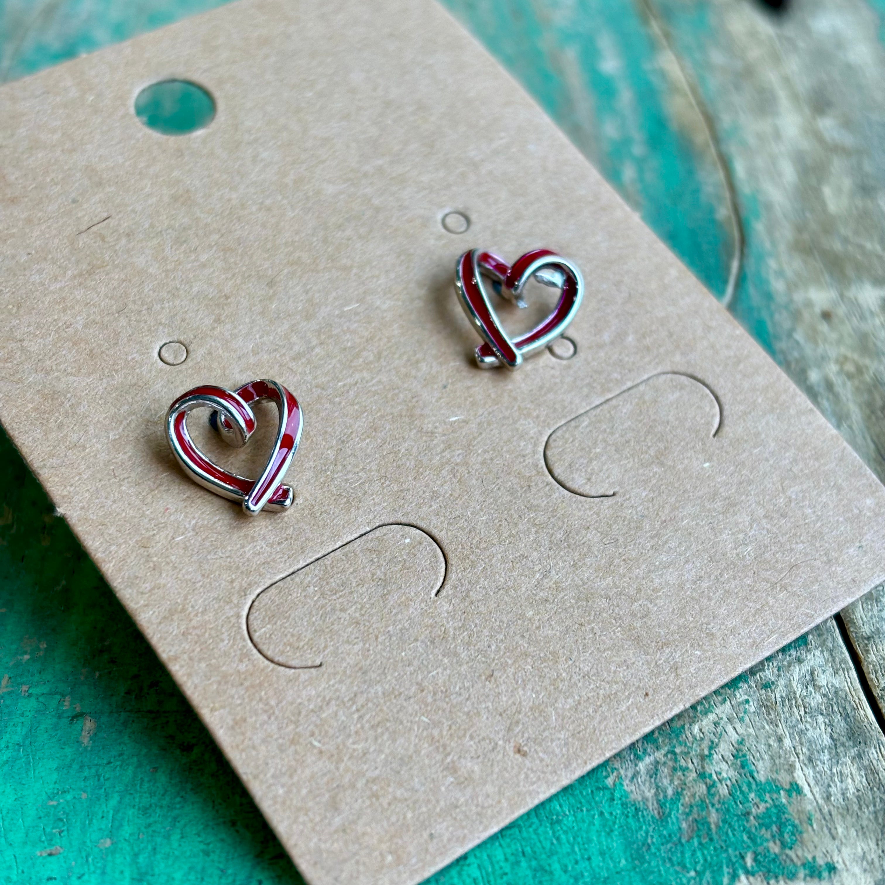Sterling Silver Red Open Heart Earrings