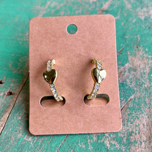 CZ Hoop With Heart Gold Plated Earrings