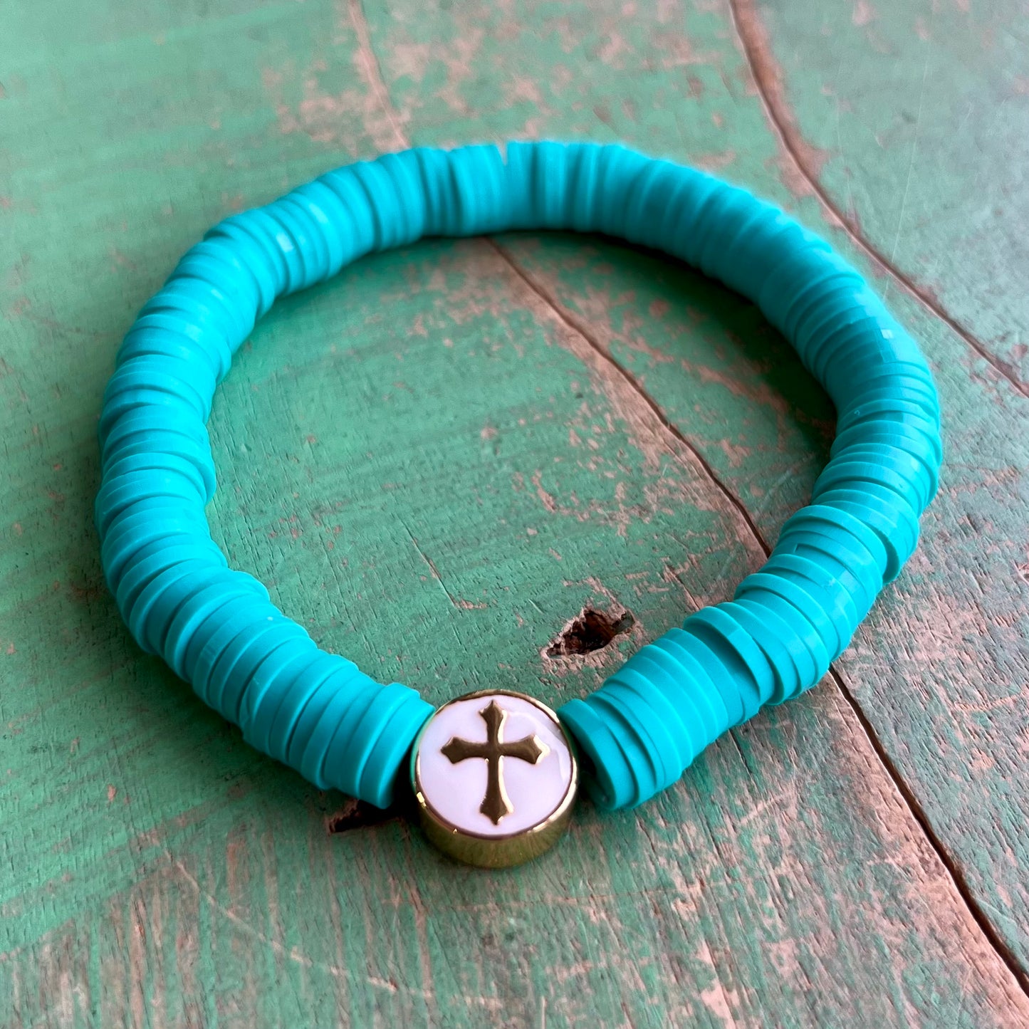 Turquoise Heishi Bead Cross Bracelet