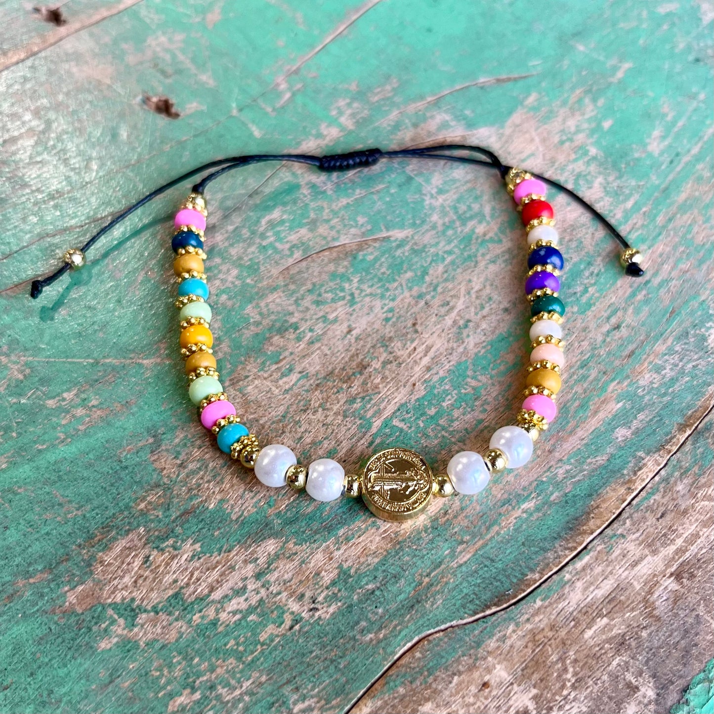Colorful Pearl St Benedict Cord Bracelet