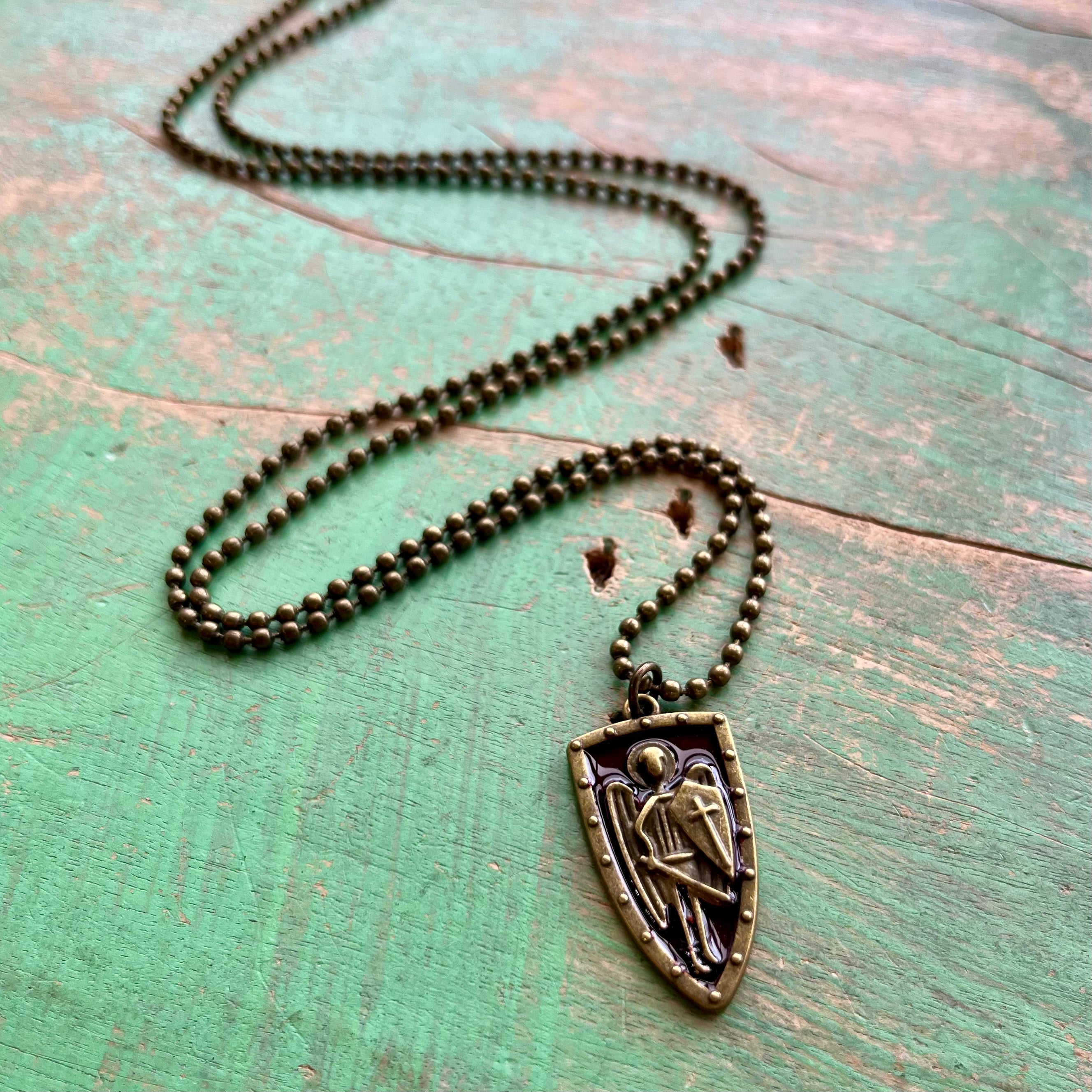 Bronze St Michael Shield Necklace