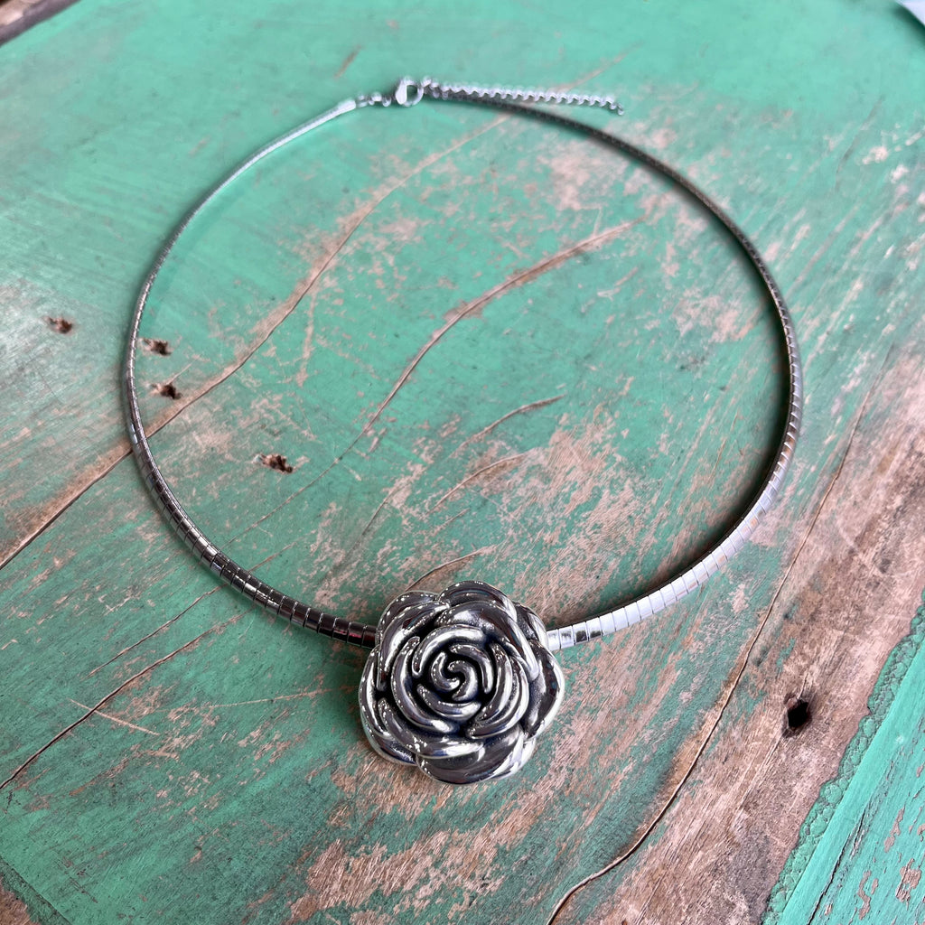 Sterling Silver Rose Pendant Necklace