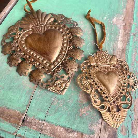 Antiqued Brass Sacred Heart Ornament