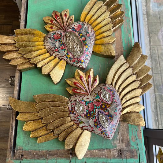 Painted Heart Gold Wings Milagros