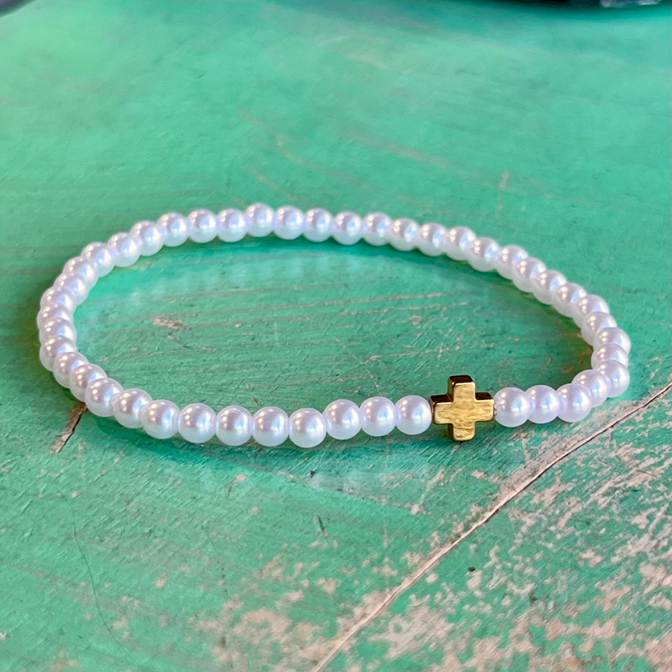 Tiny Beaded Bracelet with Cross