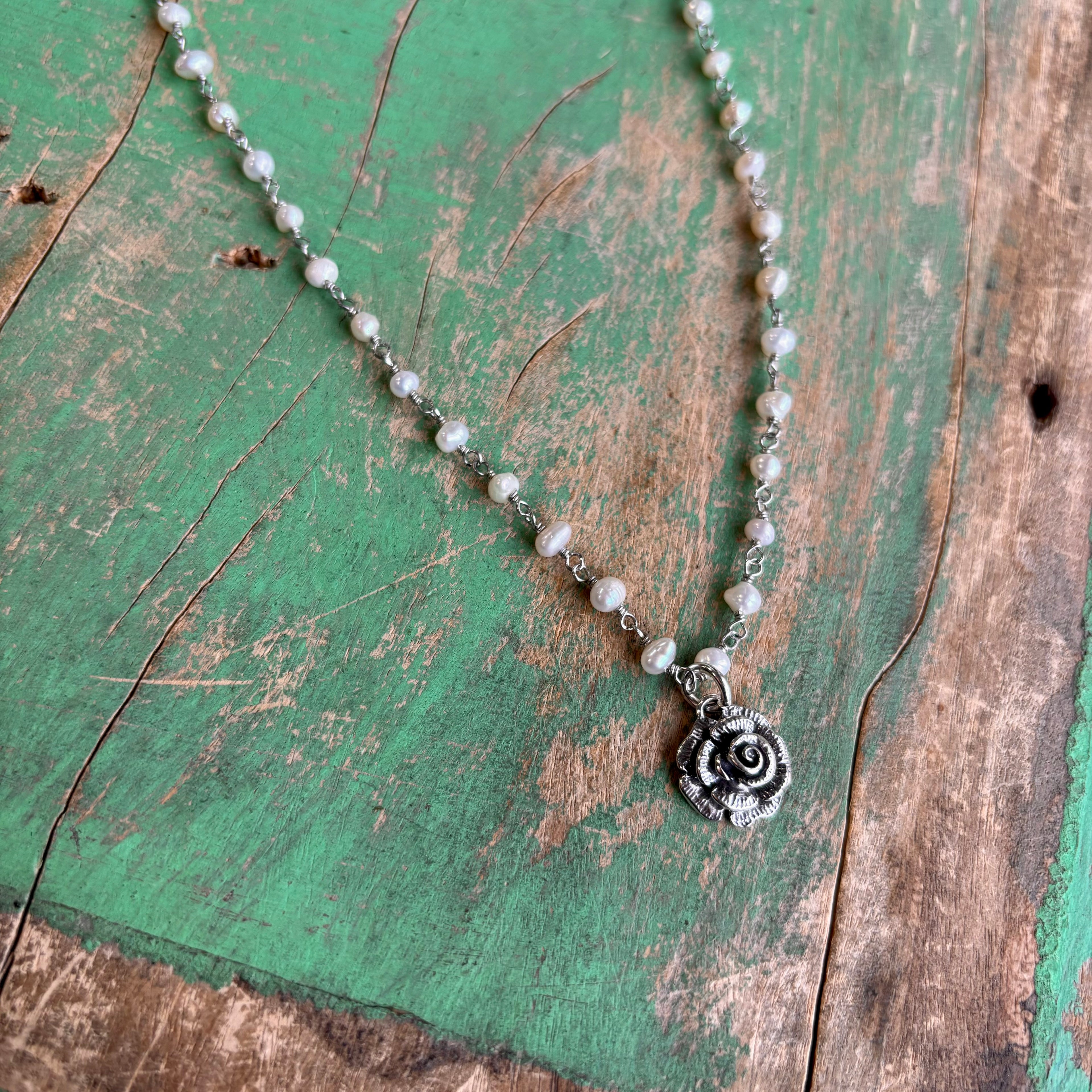 Sweet Rose Pearl Necklace or Earrings