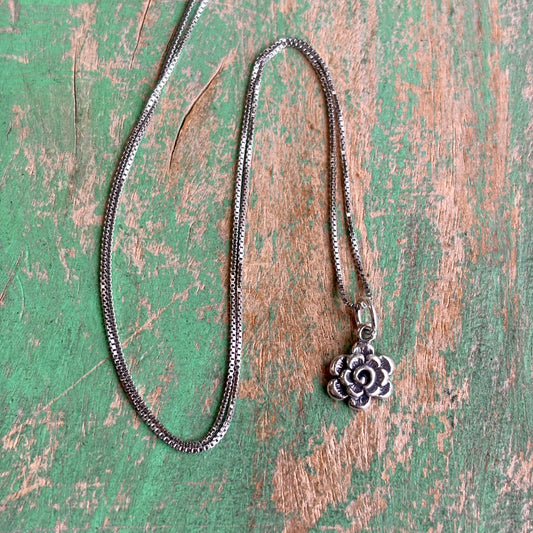 Mini Rose Sterling Silver Necklace