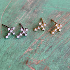 Sterling Silver CZ Fancy Cross Studs