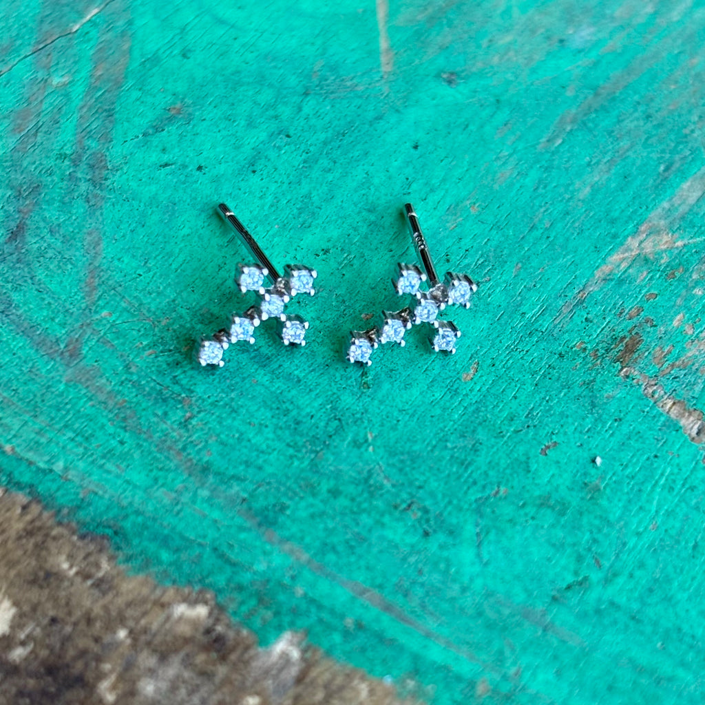 Sterling Silver CZ Fancy Cross Studs