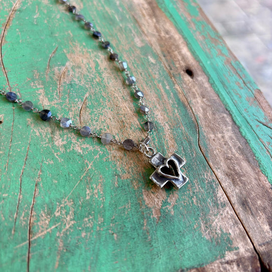 Sterling Silver Cross My Heart Labradorite Necklace