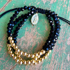 Gold and Quartz Triple Strand Miraculous Medal Adjustable Bracelet