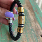 Our Father Two Tone Stainless Steel Leather Bracelet
