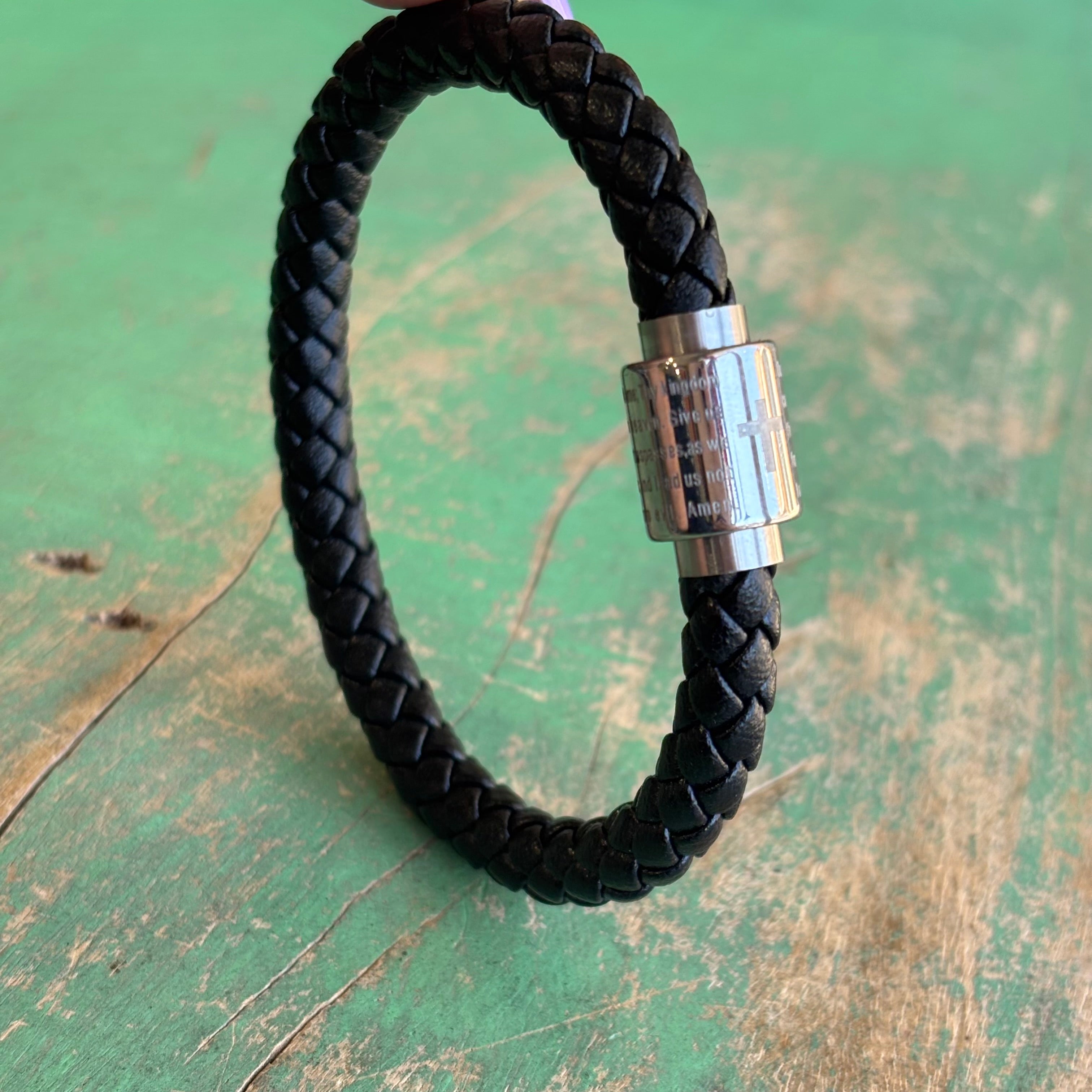 Our Father Stainless Steel Leather Bracelet