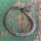 Stainless Steel St Michael Wheat Chain Bracelet