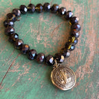 Olive Green Crystal Dangle St Benedict Bracelet