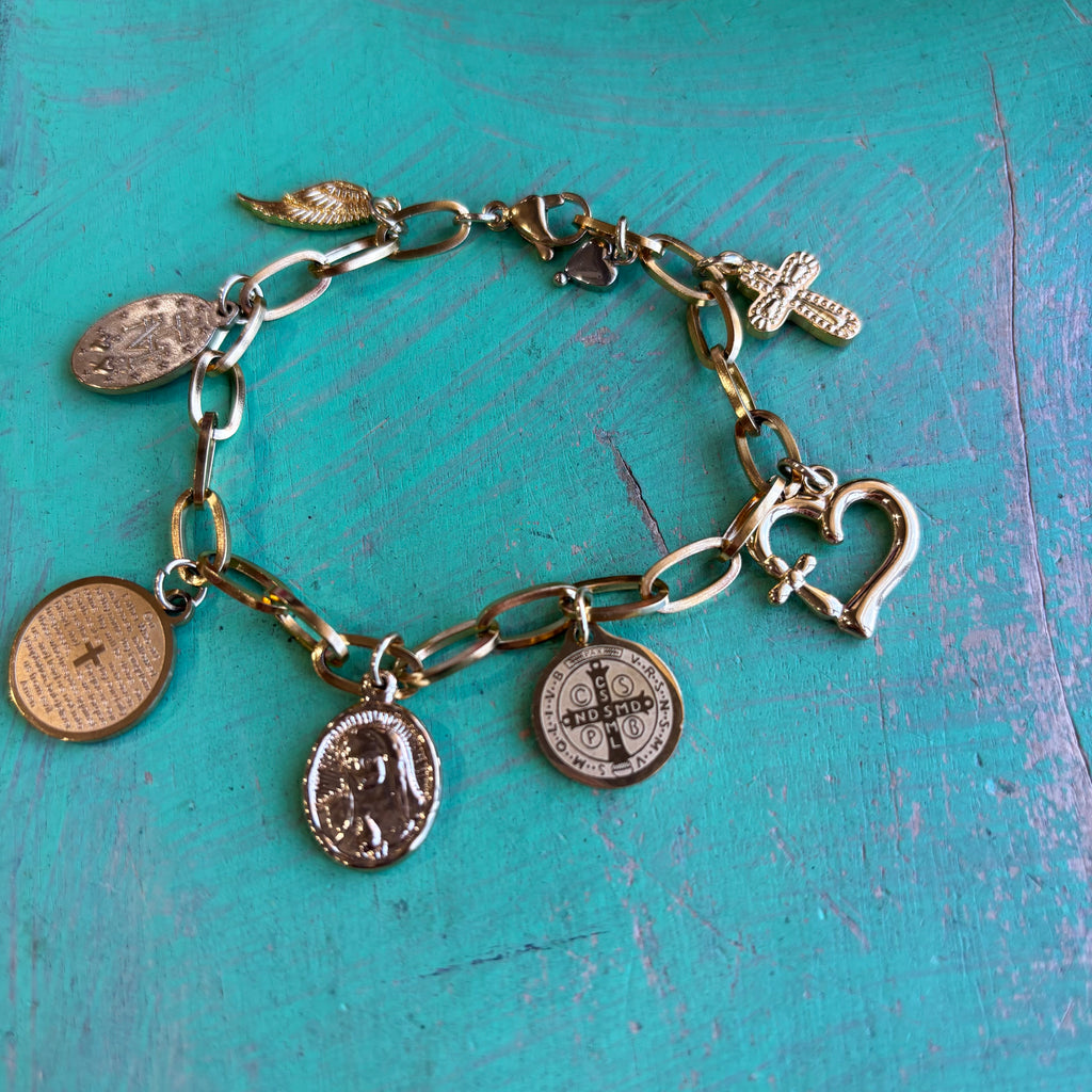 Gold Stainless Steel Holy Charm Bracelet