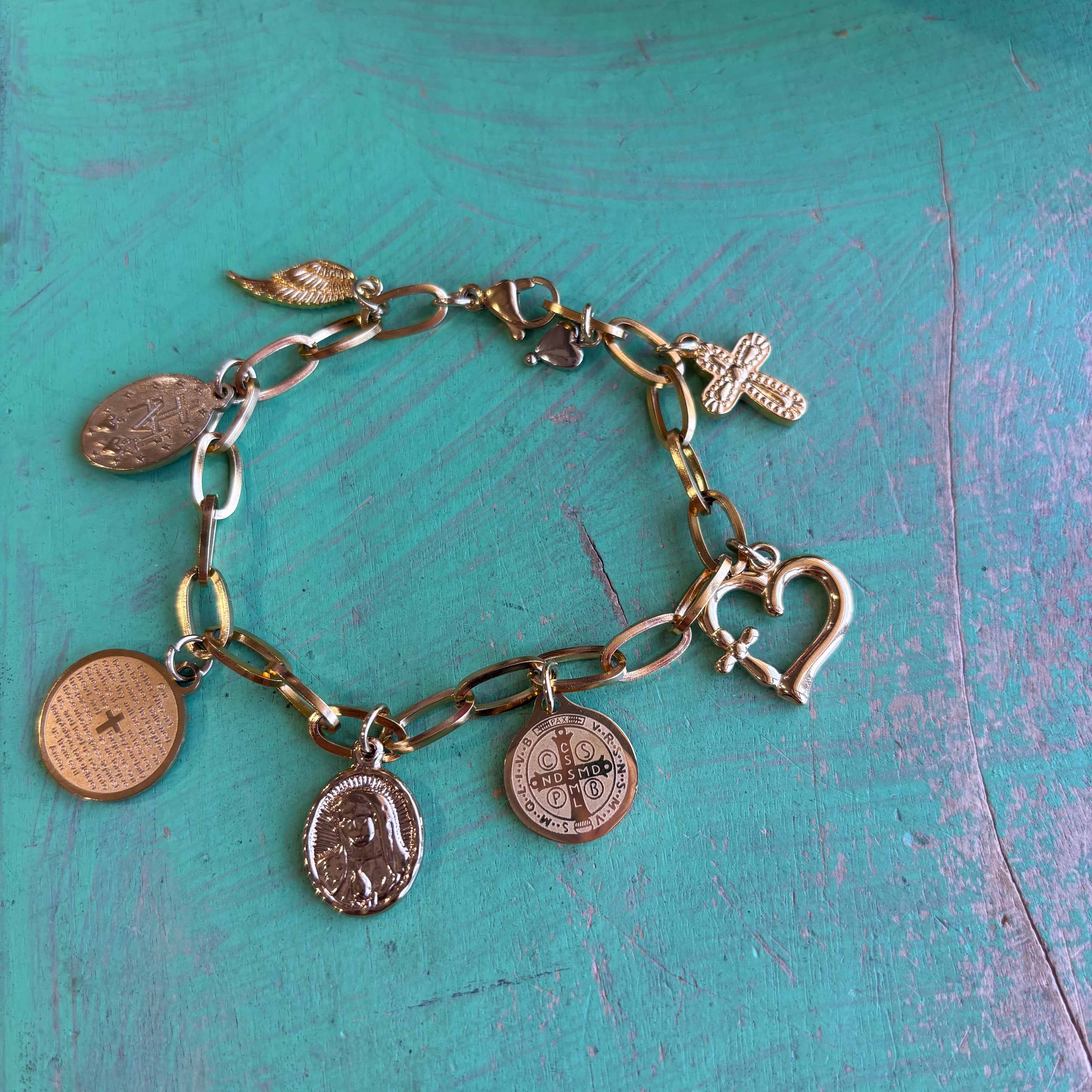 Gold Stainless Steel Holy Charm Bracelet