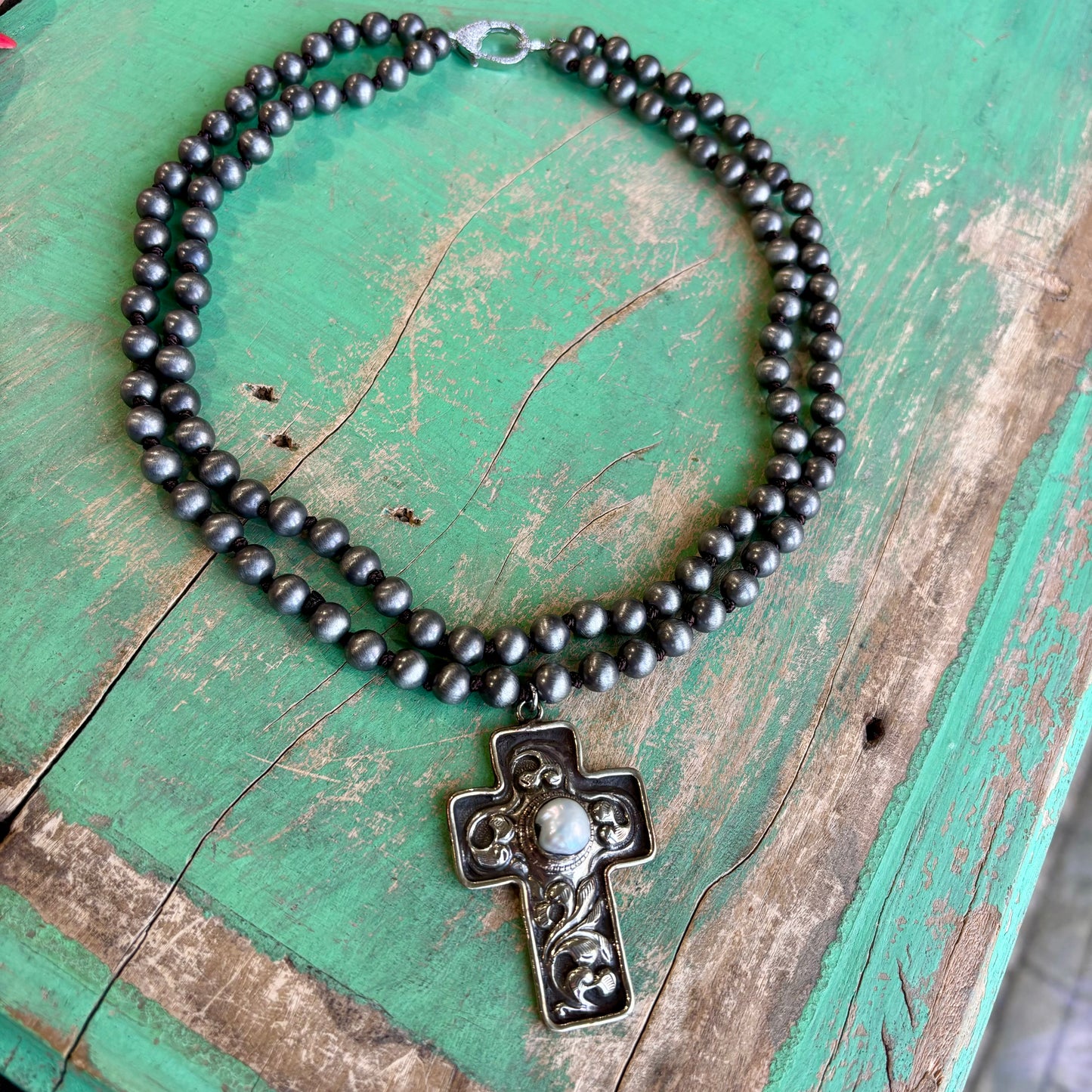 Navajo Pearl Inspired Cross Necklace