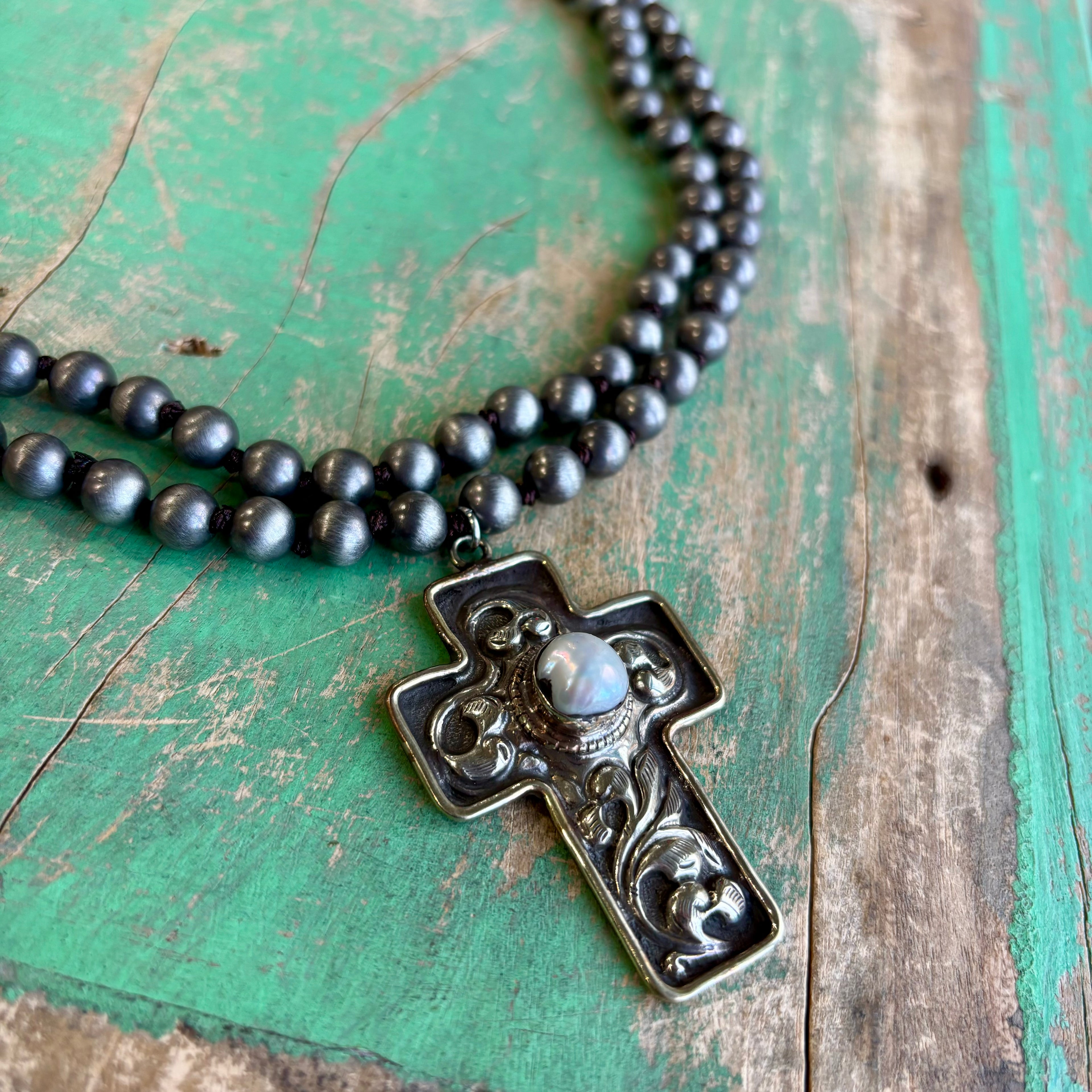 Navajo Pearl Inspired Cross Necklace