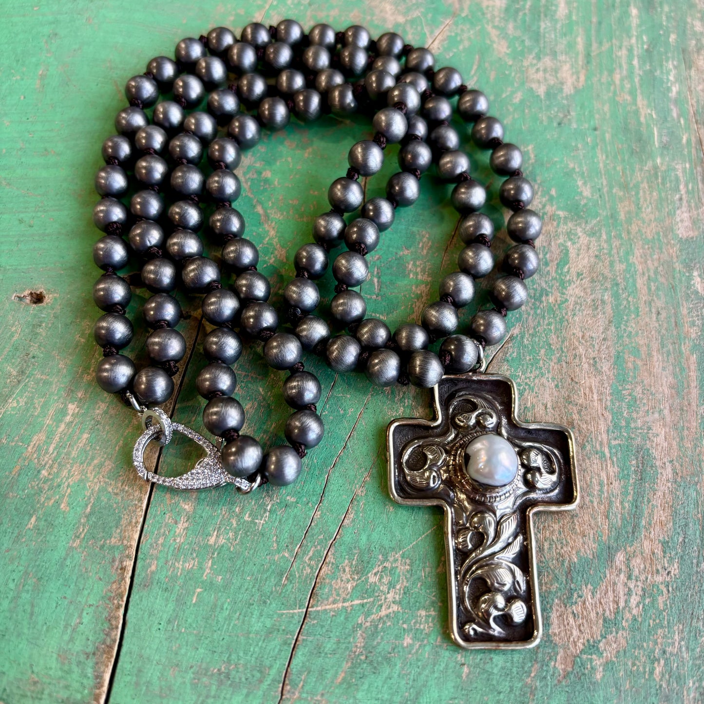 Navajo Pearl Inspired Cross Necklace