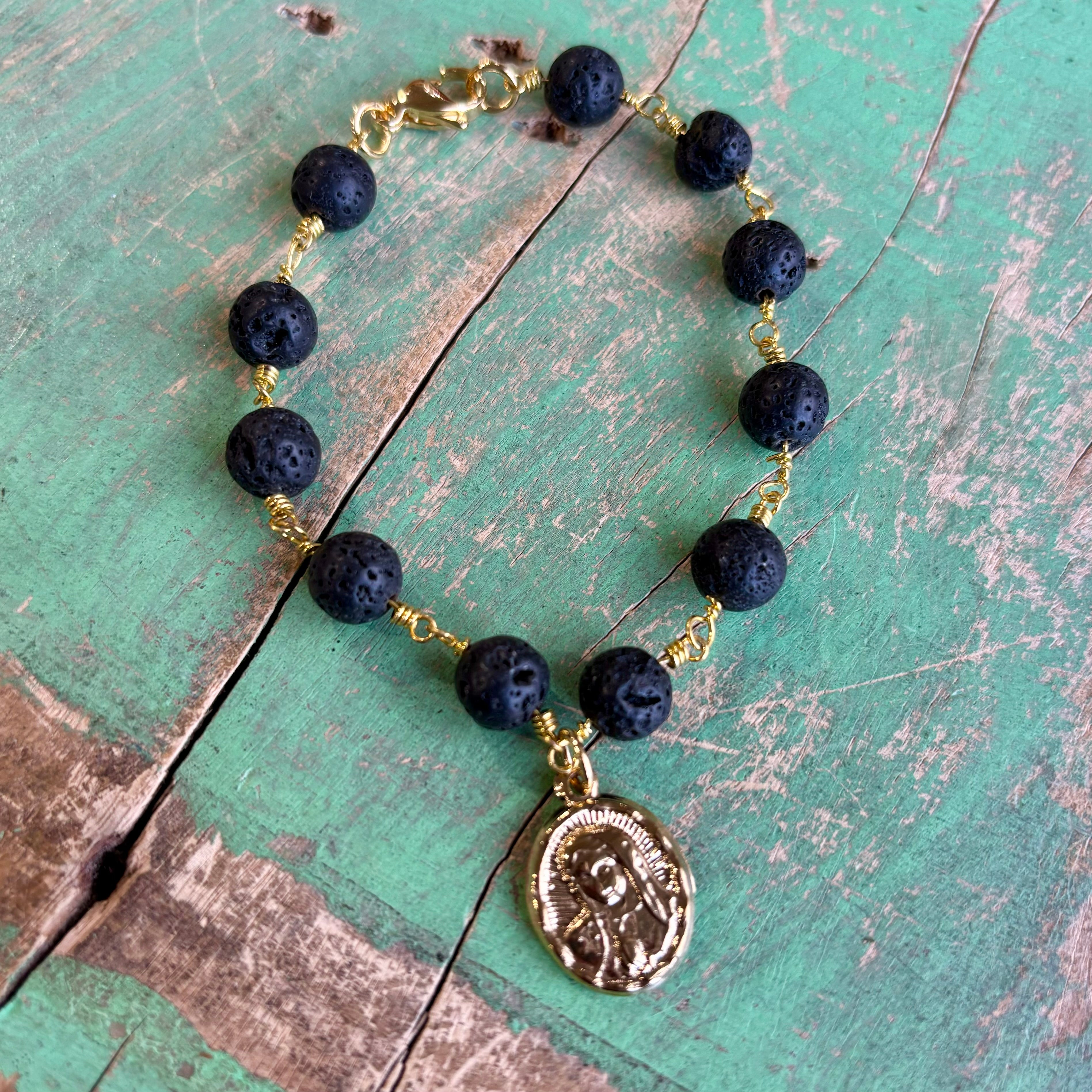 Our Lady of Guadalupe Lava Necklace or Earrings or Bracelet