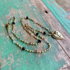 Black, Gold and Crystal Heart Necklace