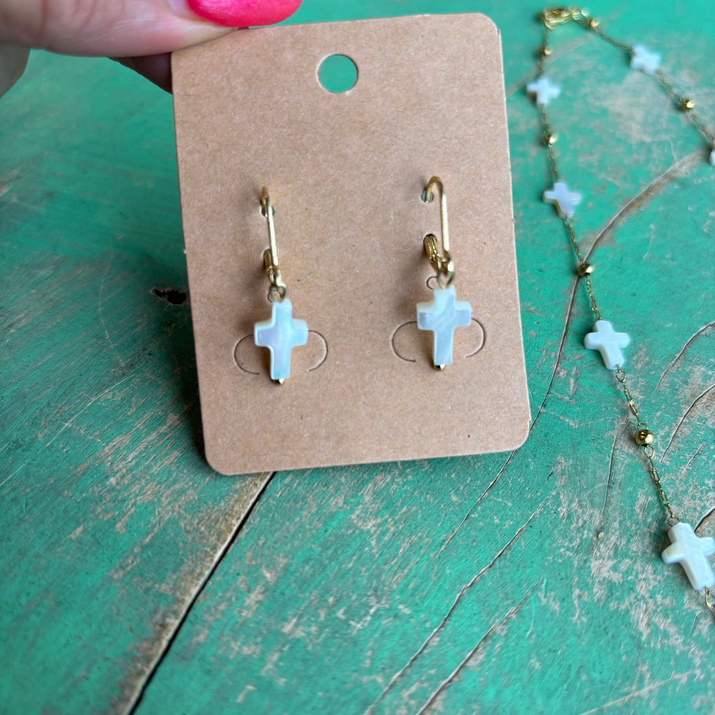 Mini Shell Cross Necklace or Earrings