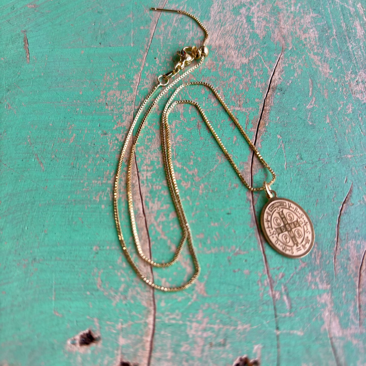 Stainless Steel Oval St Benedict Adjustable Chain Necklace or Earrings