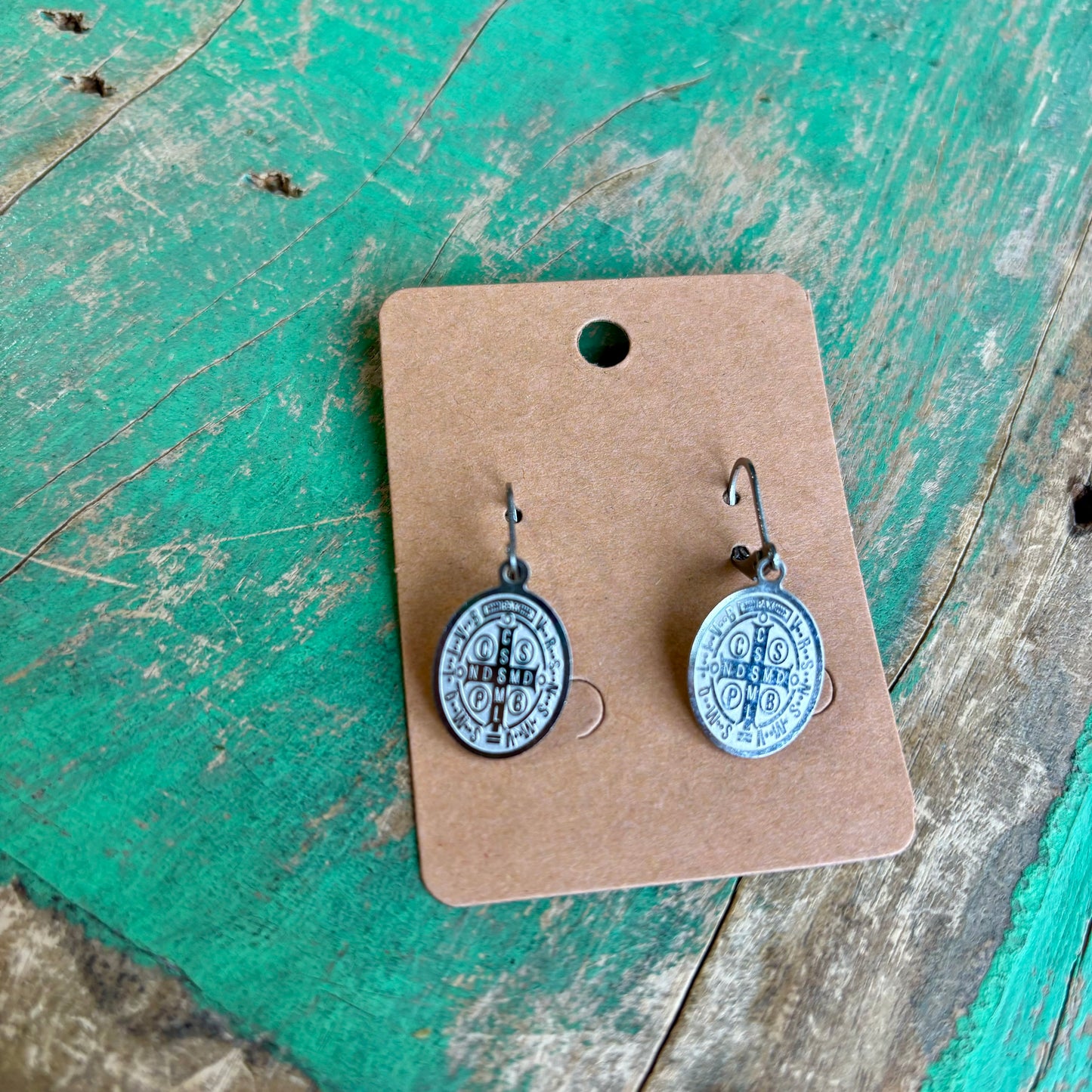 Stainless Steel Oval St Benedict Adjustable Chain Necklace or Earrings