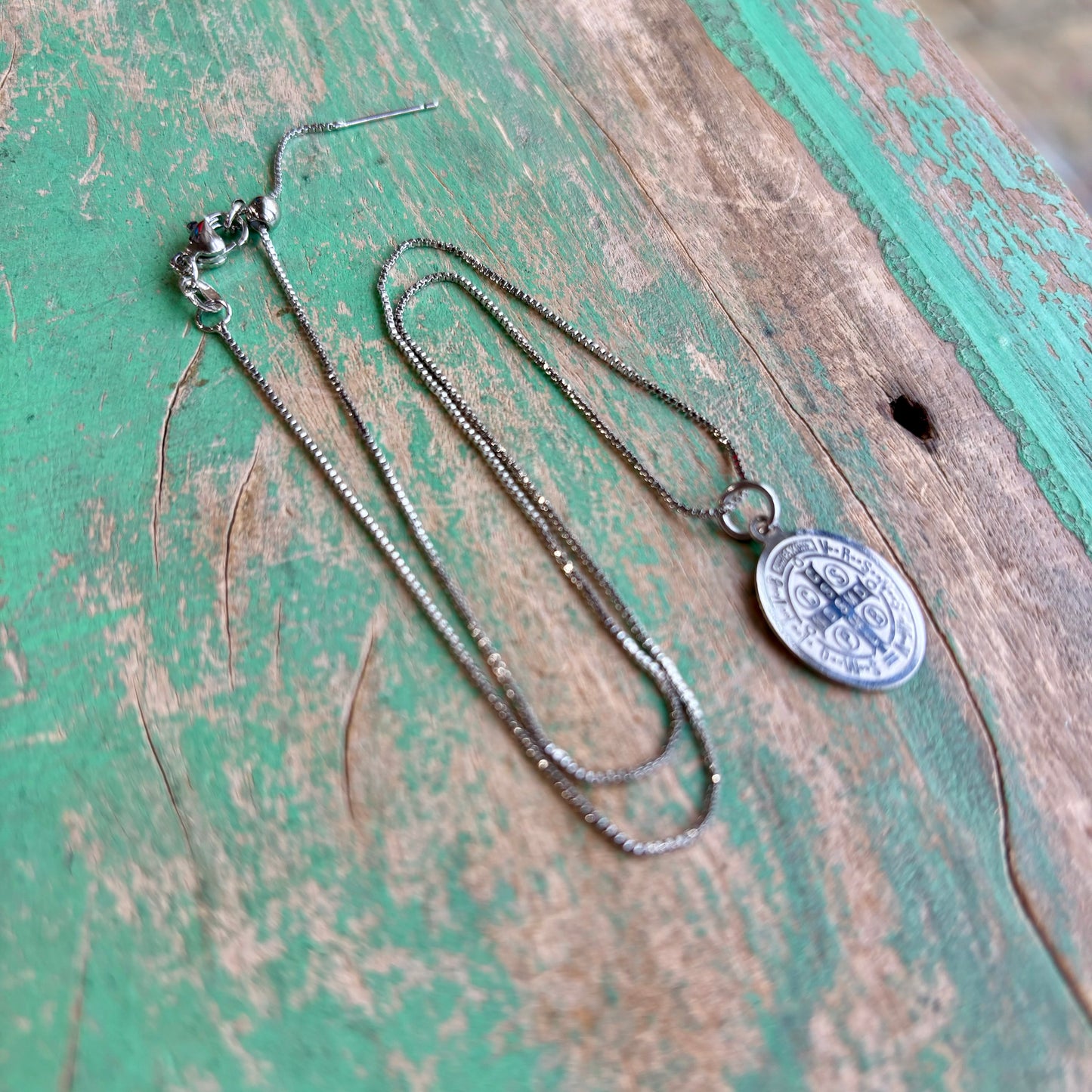 Stainless Steel Oval St Benedict Adjustable Chain Necklace or Earrings