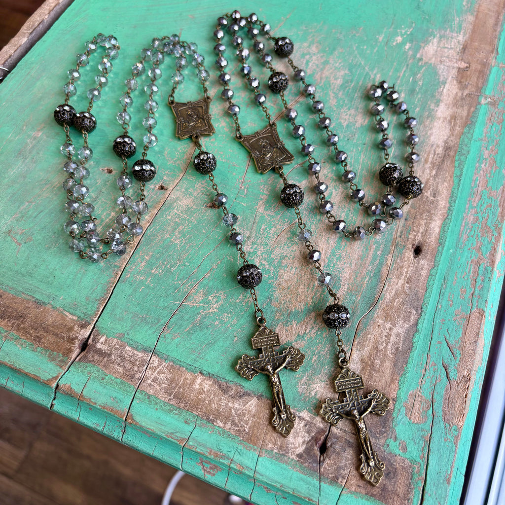 Crystal Madonna and Child Keepsake Rosary