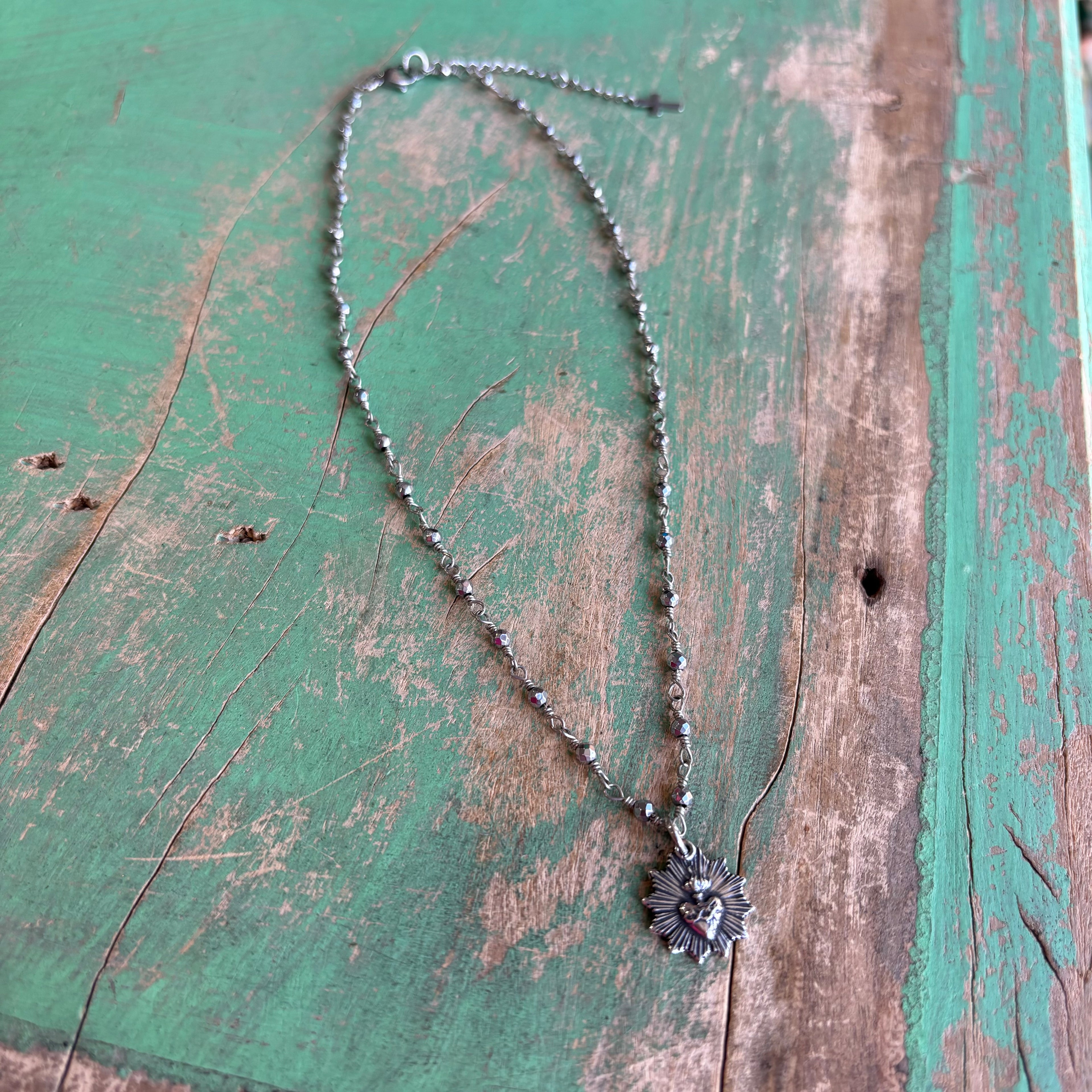Sacred Heart Burst Hematite Necklace