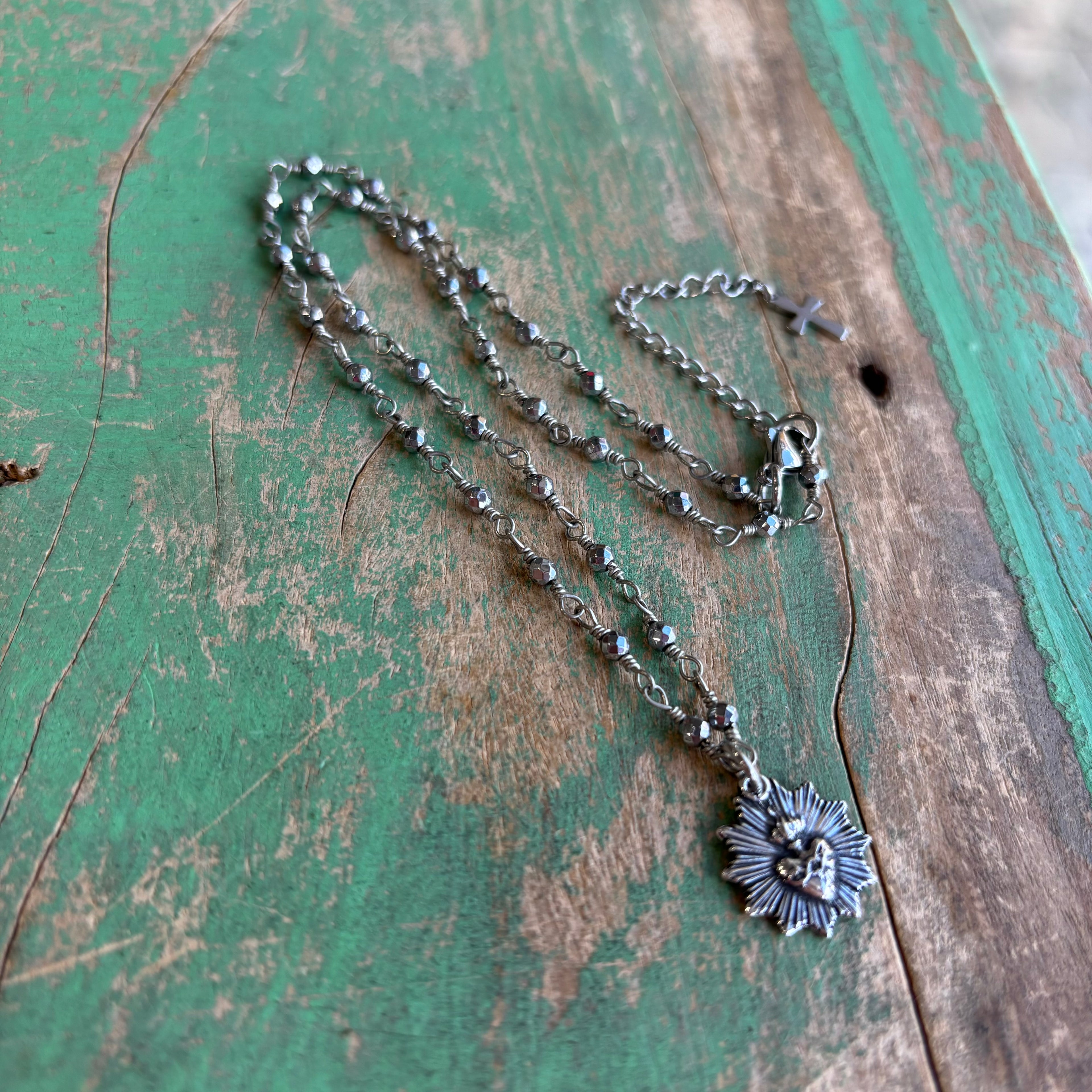 Sacred Heart Burst Hematite Necklace